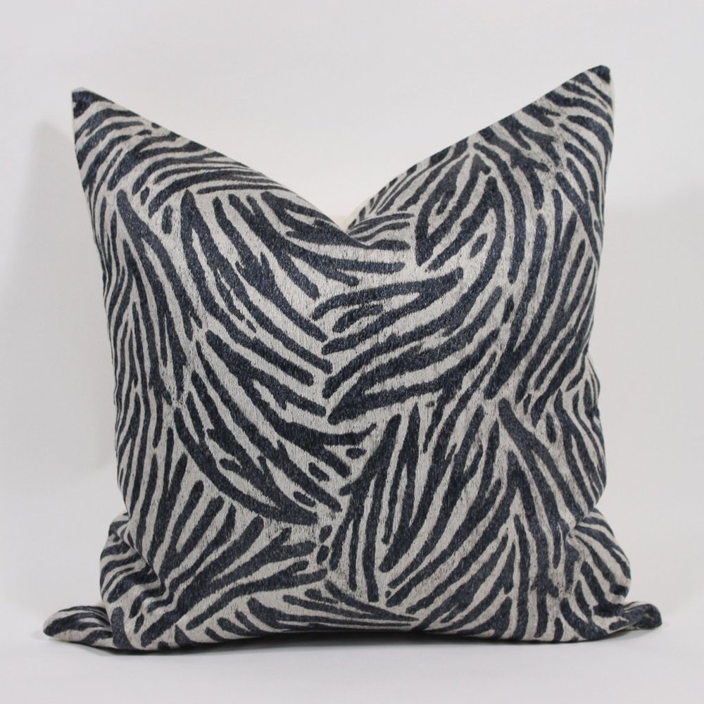Blue & Silver Abstract Print Accent Decorative Throw Pillow Cushion Cover